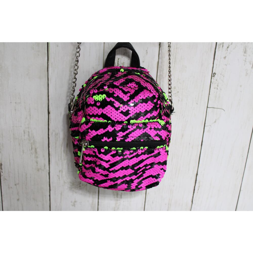 Claire’s Sequin Mini Backpack Crossbody Neon Pink Black Green Zebra Bag
